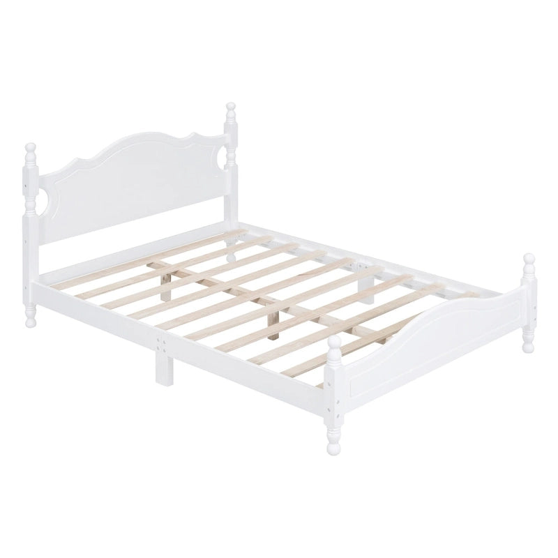 Struttura Letto a Piattaforma in Legno di Pino in Stile Retrò con Testiera e Pediera, Supporto a Doghe in Legno