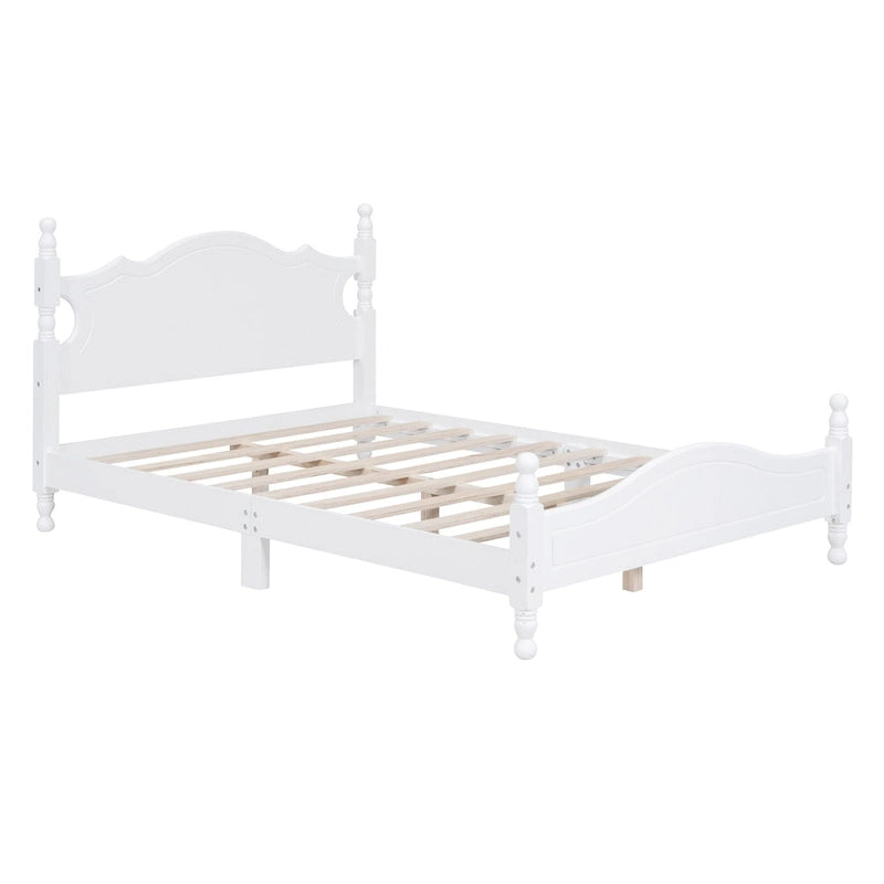 Struttura Letto a Piattaforma in Legno di Pino in Stile Retrò con Testiera e Pediera, Supporto a Doghe in Legno