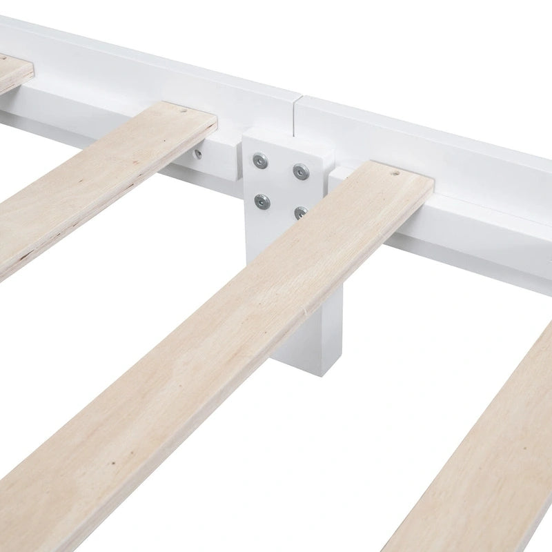 Struttura Letto a Piattaforma in Legno di Pino in Stile Retrò con Testiera e Pediera, Supporto a Doghe in Legno