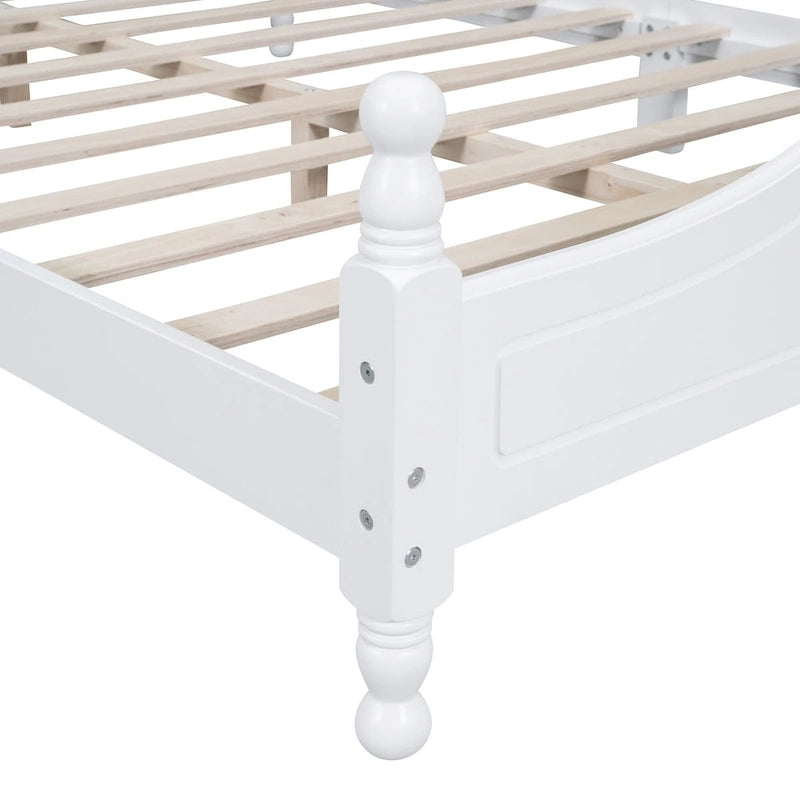 Struttura Letto a Piattaforma in Legno di Pino in Stile Retrò con Testiera e Pediera, Supporto a Doghe in Legno