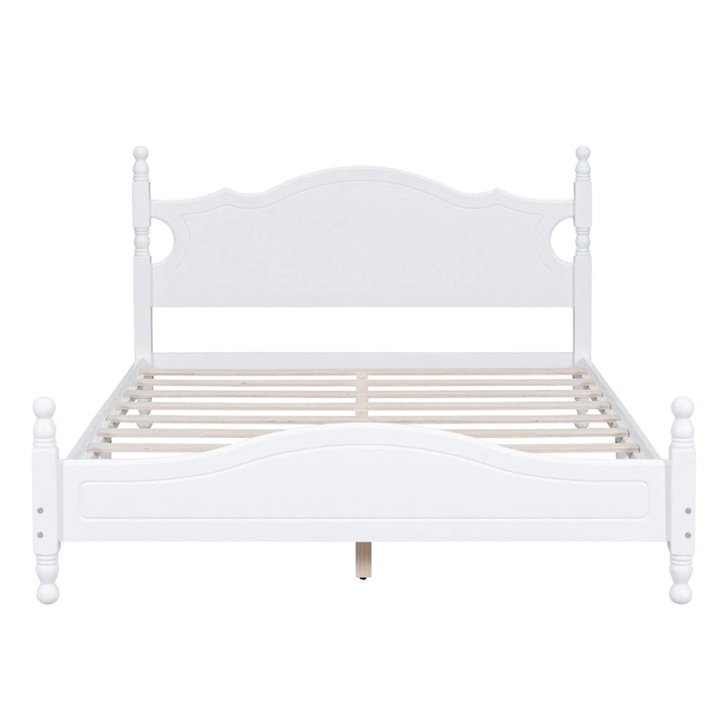 Struttura Letto a Piattaforma in Legno di Pino in Stile Retrò con Testiera e Pediera, Supporto a Doghe in Legno