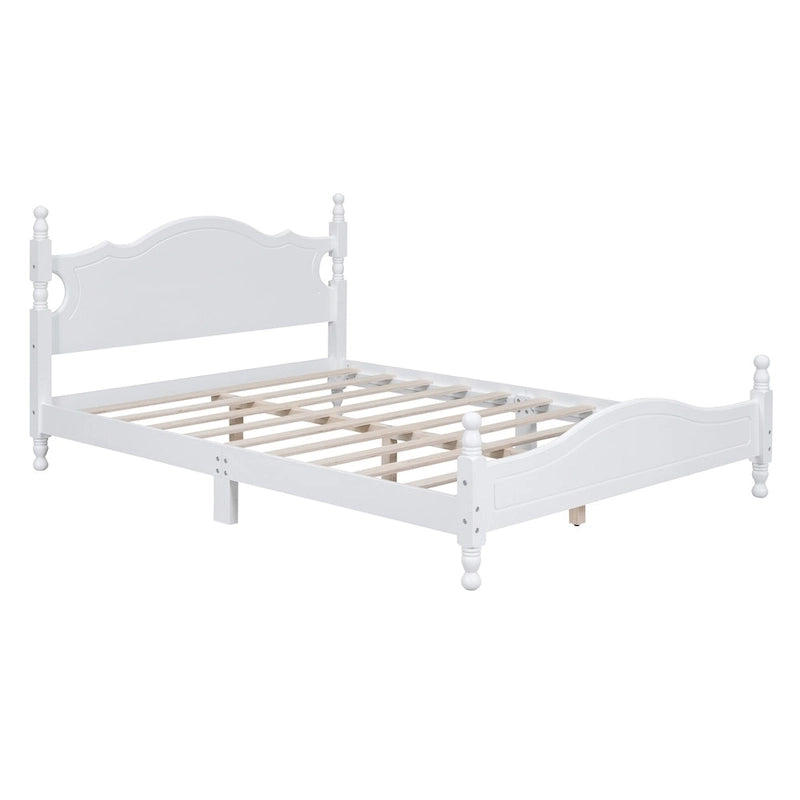Struttura Letto a Piattaforma in Legno di Pino in Stile Retrò con Testiera e Pediera, Supporto a Doghe in Legno