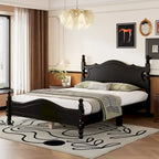 Struttura Letto a Piattaforma in Legno di Pino in Stile Retrò con Testiera e Pediera, Supporto a Doghe in Legno