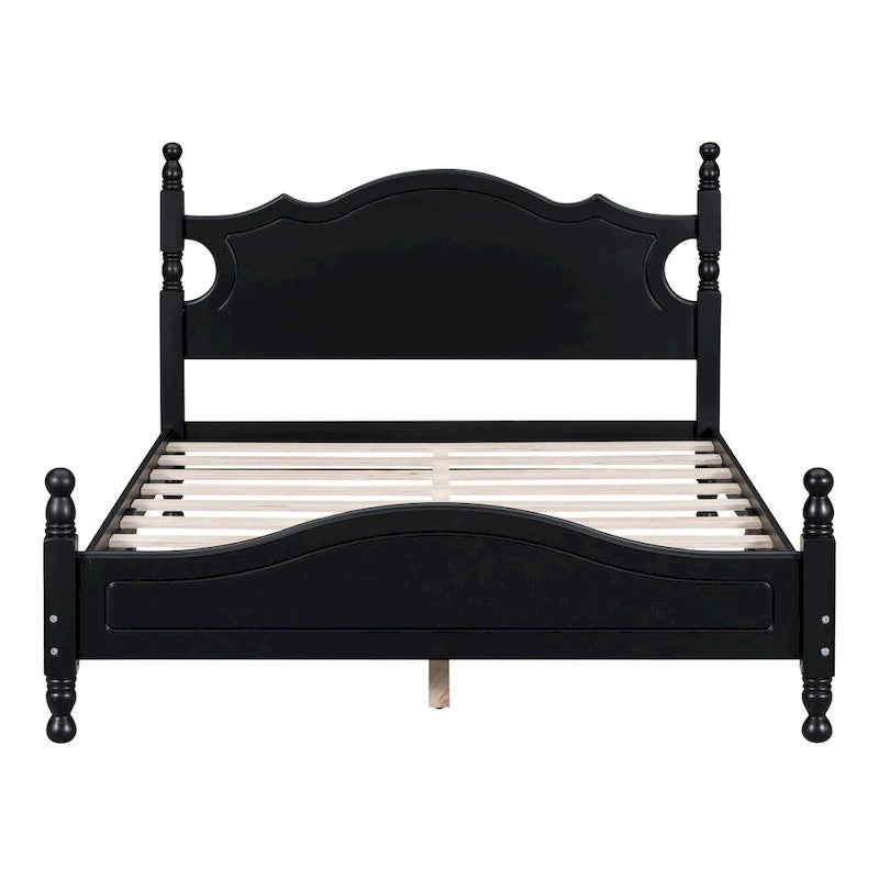 Struttura Letto a Piattaforma in Legno di Pino in Stile Retrò con Testiera e Pediera, Supporto a Doghe in Legno