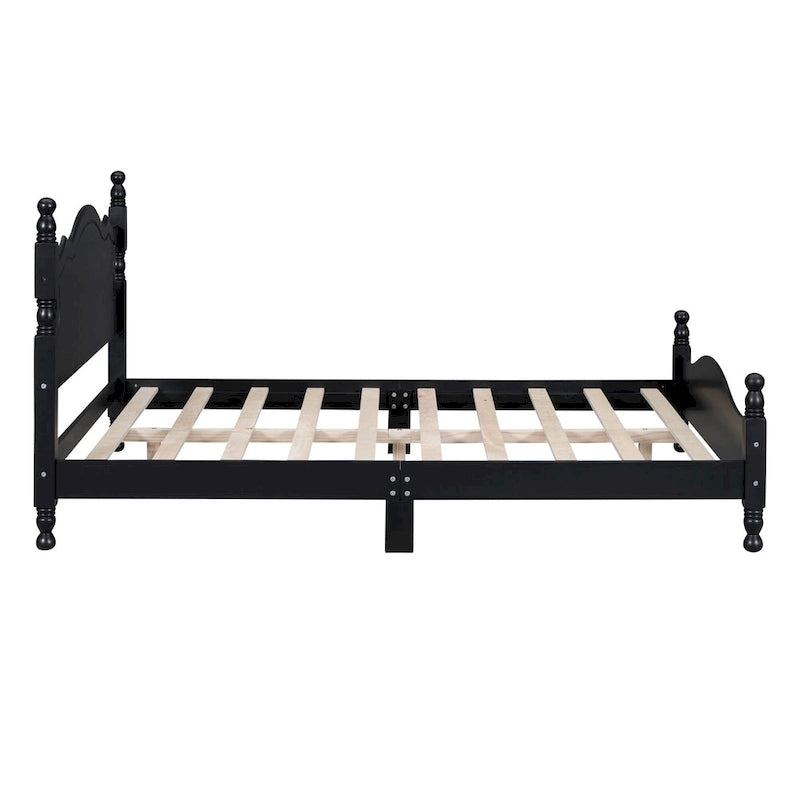 Struttura Letto a Piattaforma in Legno di Pino in Stile Retrò con Testiera e Pediera, Supporto a Doghe in Legno