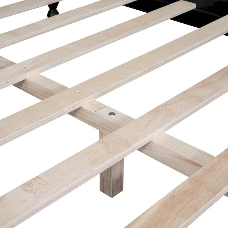 Struttura Letto a Piattaforma in Legno di Pino in Stile Retrò con Testiera e Pediera, Supporto a Doghe in Legno