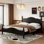 Struttura Letto a Piattaforma in Legno di Pino in Stile Retrò con Testiera e Pediera, Supporto a Doghe in Legno