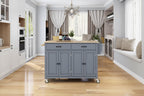 Carrello da Cucina/Isola Essenziale in MDF con Piano in Legno Massello, Ruote Bloccabili e Portaspezie