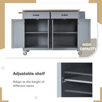 Carrello da Cucina/Isola Essenziale in MDF con Piano in Legno Massello, Ruote Bloccabili e Portaspezie