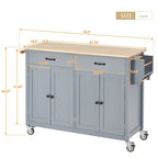Carrello da Cucina/Isola Essenziale in MDF con Piano in Legno Massello, Ruote Bloccabili e Portaspezie