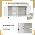 Carrello da Cucina/Isola Essenziale in MDF con Piano in Legno Massello, Ruote Bloccabili e Portaspezie