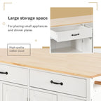 Carrello da Cucina/Isola Essenziale in MDF con Piano in Legno Massello, Ruote Bloccabili e Portaspezie