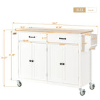 Carrello da Cucina/Isola Essenziale in MDF con Piano in Legno Massello, Ruote Bloccabili e Portaspezie