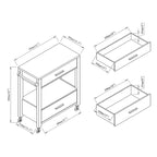 Carrello di servizio moderno a 2 cassetti con ruote e portasalviette