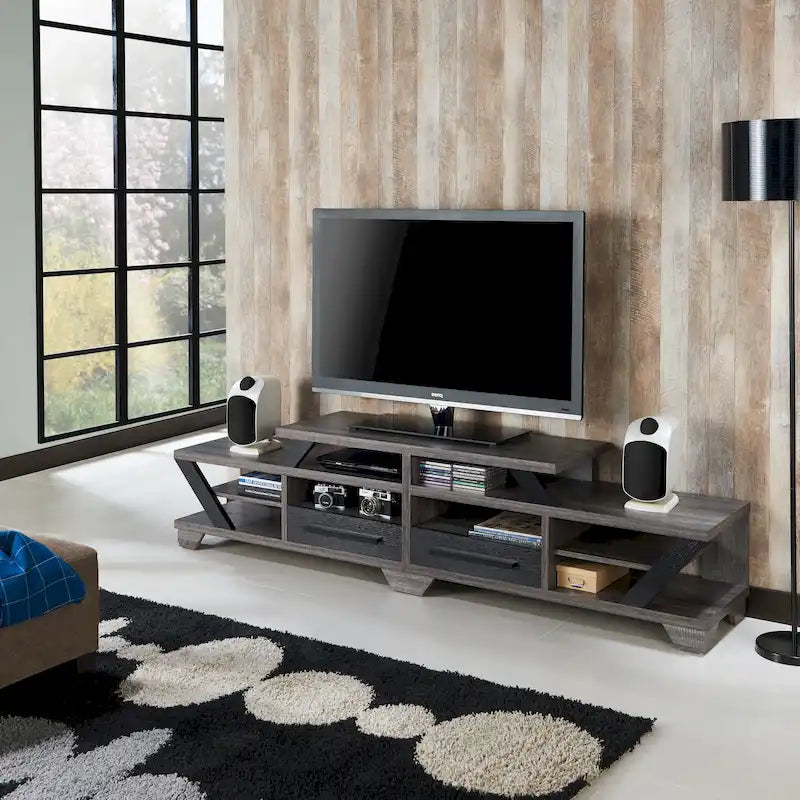 Mobile TV a più ripiani Modern Gray da 82 pollici con ripiani aperti