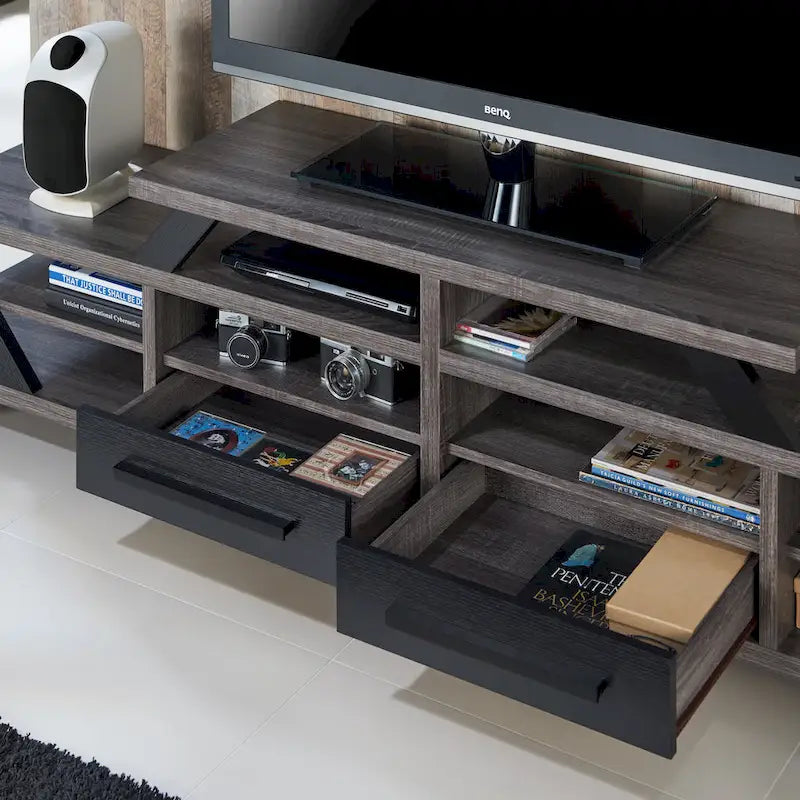 Mobile TV a più ripiani Modern Gray da 82 pollici con ripiani aperti