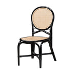 Sedia da pranzo Mid-Century Modern a due tonalità, nera e in rattan marrone naturale