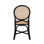 Sedia da pranzo Mid-Century Modern a due tonalità, nera e in rattan marrone naturale