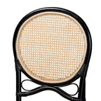Sedia da pranzo Mid-Century Modern a due tonalità, nera e in rattan marrone naturale