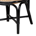 Sedia da pranzo Mid-Century Modern a due tonalità, nera e in rattan marrone naturale
