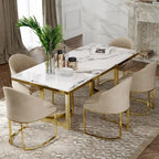 Tavolo da pranzo moderno in marmo con piano rettangolare bianco e gambe in acciaio inossidabile dorato, tavolo da pranzo per 4-6 persone - 63