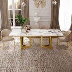 Tavolo da pranzo moderno in marmo con piano rettangolare bianco e gambe in acciaio inossidabile dorato, tavolo da pranzo per 4-6 persone - 63