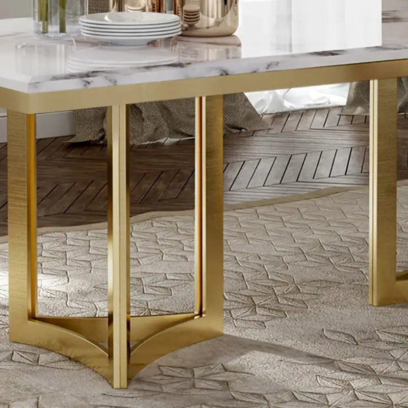 Tavolo da pranzo moderno in marmo con piano rettangolare bianco e gambe in acciaio inossidabile dorato, tavolo da pranzo per 4-6 persone - 63