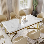 Tavolo da pranzo moderno in marmo con piano rettangolare bianco e gambe in acciaio inossidabile dorato, tavolo da pranzo per 4-6 persone - 63