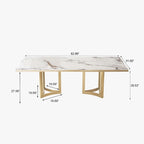 Tavolo da pranzo moderno in marmo con piano rettangolare bianco e gambe in acciaio inossidabile dorato, tavolo da pranzo per 4-6 persone - 63