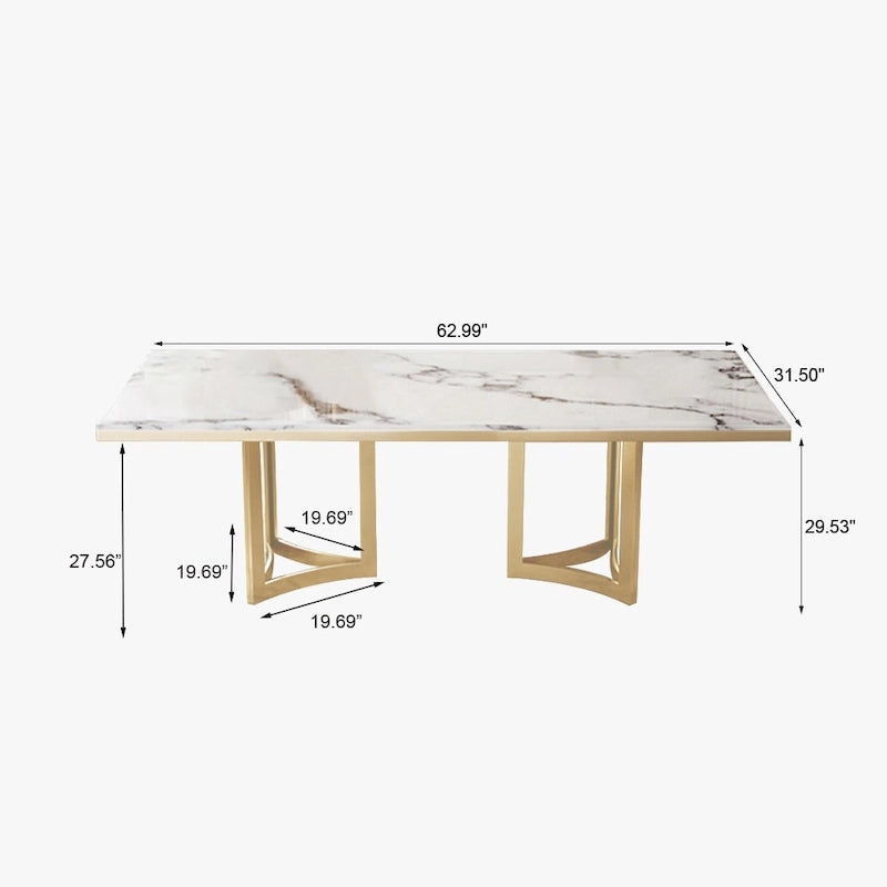 Tavolo da pranzo moderno in marmo con piano rettangolare bianco e gambe in acciaio inossidabile dorato, tavolo da pranzo per 4-6 persone - 63
