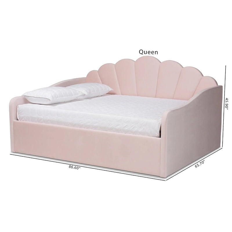 Divano Letto Moderno Rivestito in Velluto - Rosa Chiaro