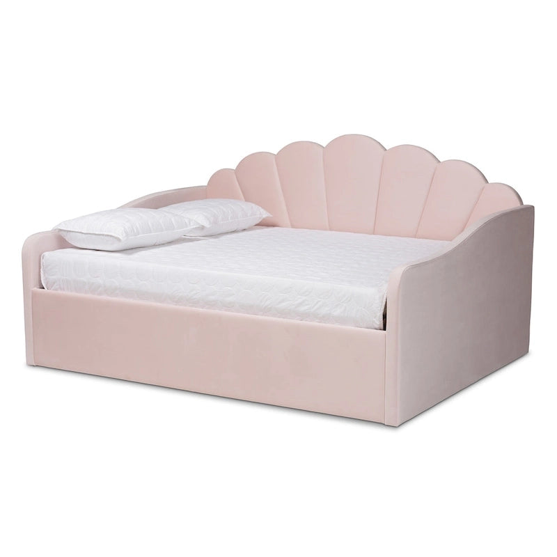 Divano Letto Moderno Rivestito in Velluto - Rosa Chiaro