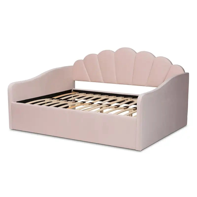Divano Letto Moderno Rivestito in Velluto - Rosa Chiaro