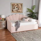 Divano Letto Moderno Rivestito in Velluto - Rosa Chiaro