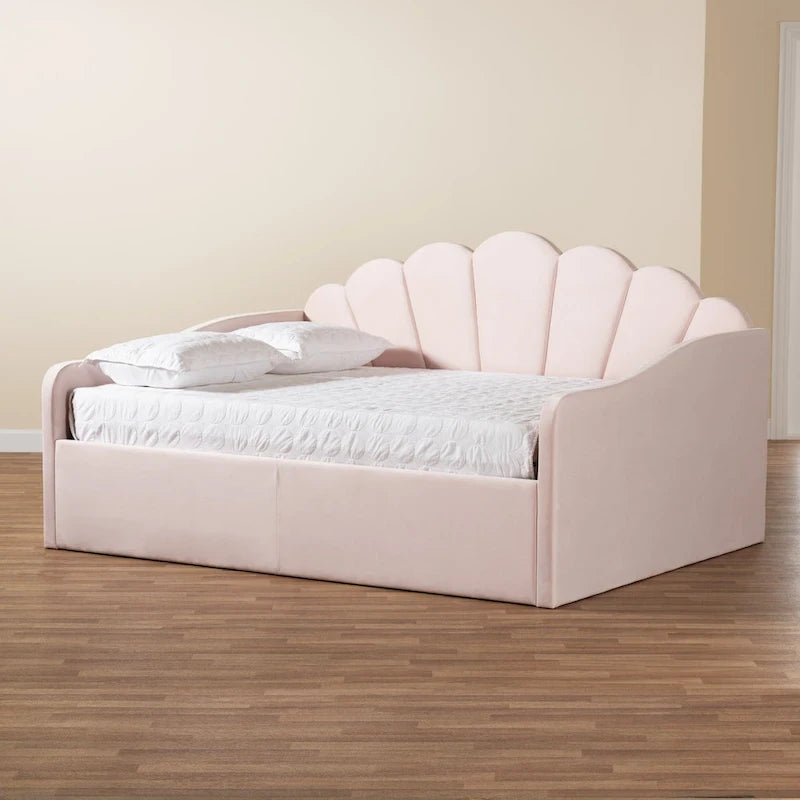 Divano Letto Moderno Rivestito in Velluto - Rosa Chiaro
