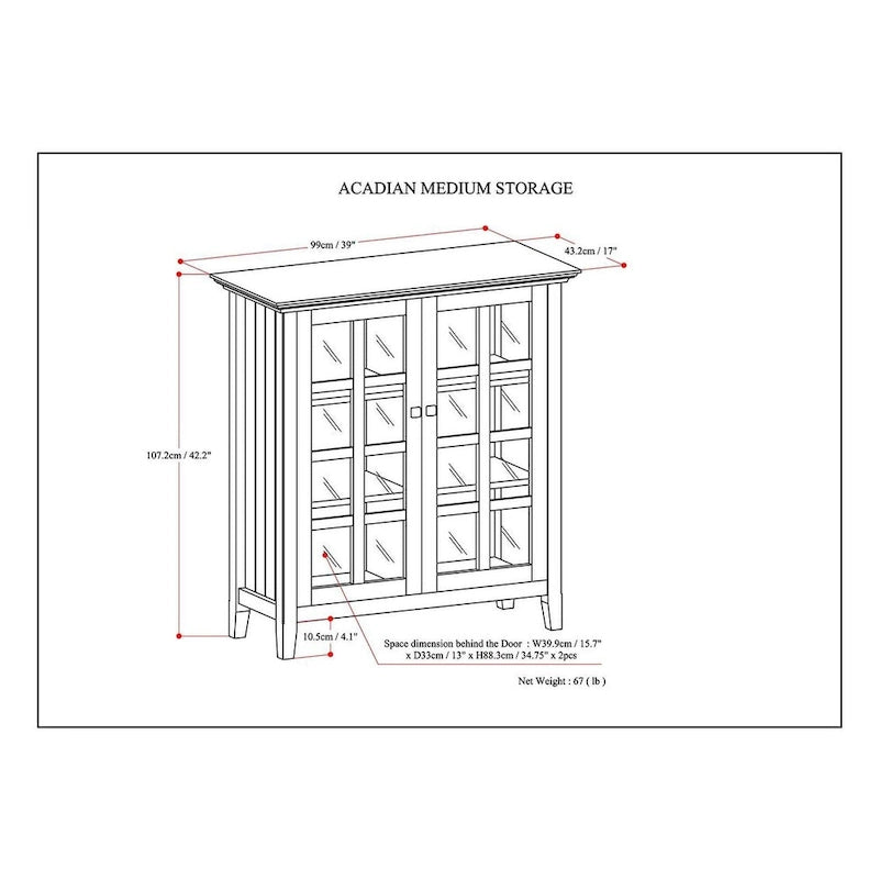 Armadietto contenitore in legno massiccio Normandy da 39 pollici - 39 larg. x 17 prof. x 42,2 alt.