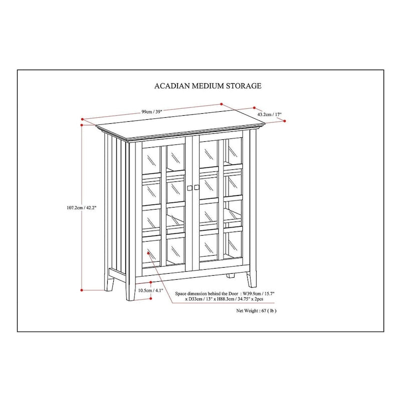 Armadietto contenitore in legno massiccio Normandy da 39 pollici - 39 larg. x 17 prof. x 42,2 alt.
