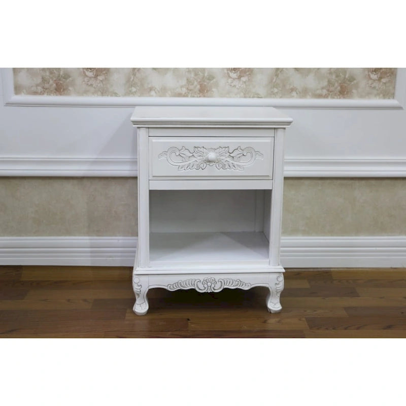 Comodino Windsor intagliato in legno a 1 cassetto