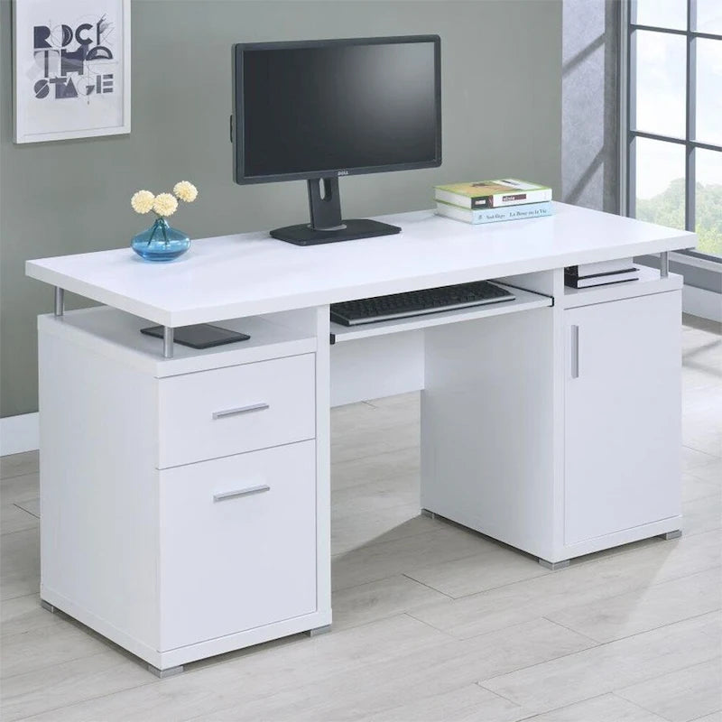 Scrivania per computer con 2 cassetti e armadietto in bianco