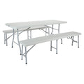 Set Pieghevole 3 Pezzi con Tavolo e Panche