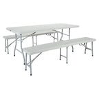 Set Pieghevole 3 Pezzi con Tavolo e Panche