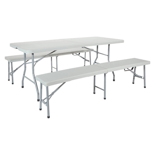 Set Pieghevole 3 Pezzi con Tavolo e Panche