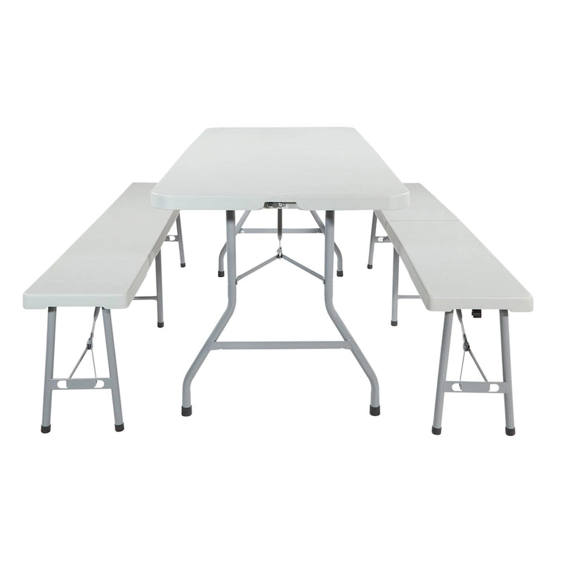 Set Pieghevole 3 Pezzi con Tavolo e Panche