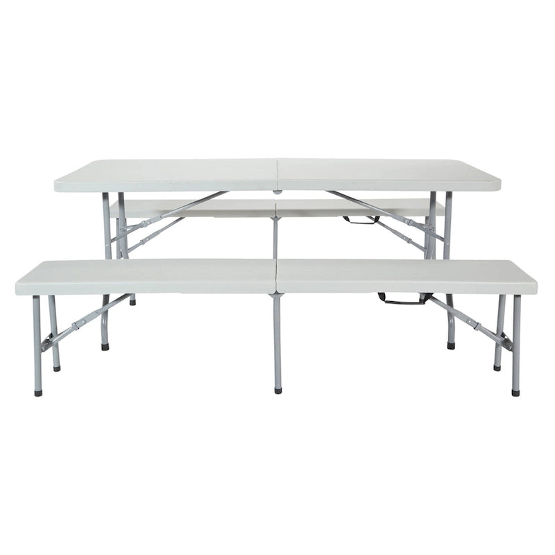 Set Pieghevole 3 Pezzi con Tavolo e Panche