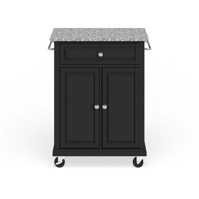 Carrello/Isola Compatta con Piano in Granito Grigio e Finitura Nera - 18p x 31l x 35.5a