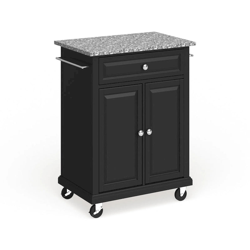 Carrello/Isola Compatta con Piano in Granito Grigio e Finitura Nera - 18p x 31l x 35.5a