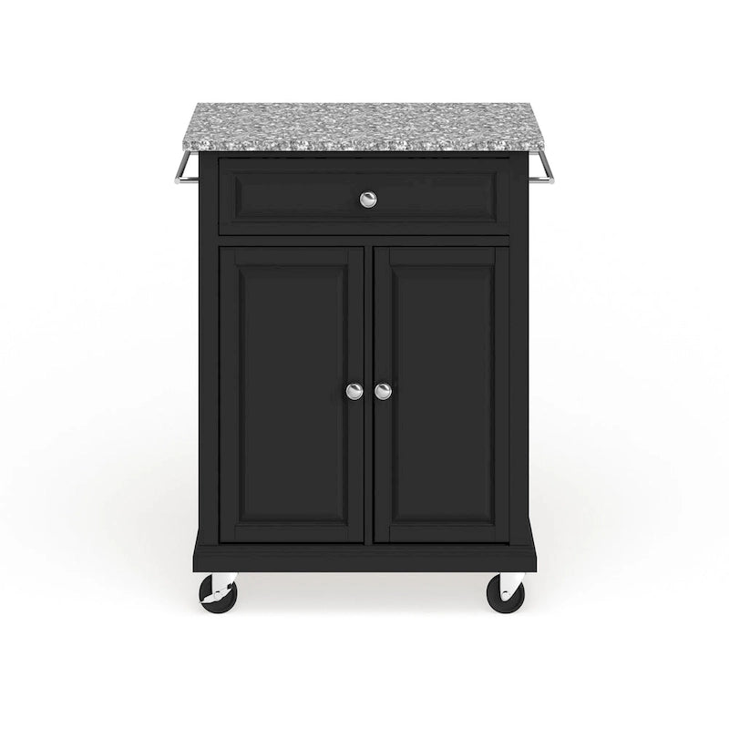 Carrello/Isola Compatta con Piano in Granito Grigio e Finitura Nera - 18p x 31l x 35.5a