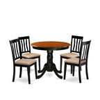 Set da pranzo 5 pezzi - Tavolo rotondo da cucina e 4 sedie, Nero e Ciliegio (Opzioni seduta)