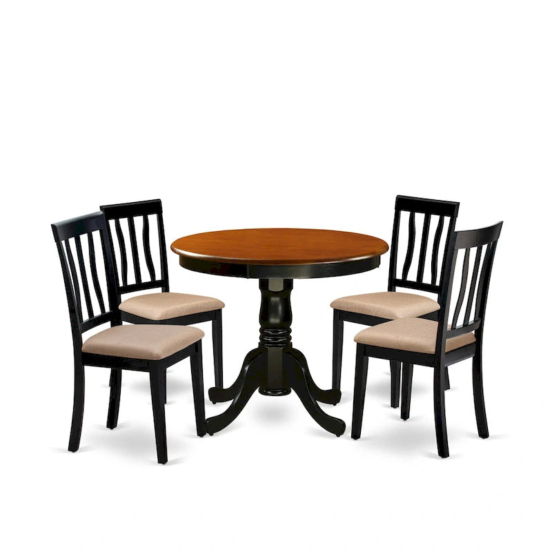 Set da pranzo 5 pezzi - Tavolo rotondo da cucina e 4 sedie, Nero e Ciliegio (Opzioni seduta)
