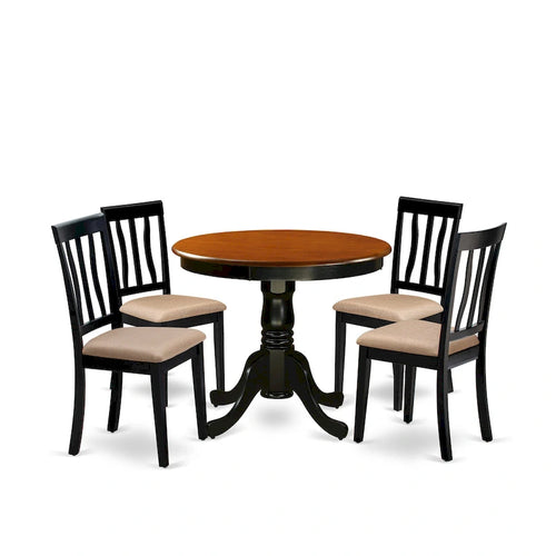 Set da pranzo 5 pezzi - Tavolo rotondo da cucina e 4 sedie, Nero e Ciliegio (Opzioni seduta)